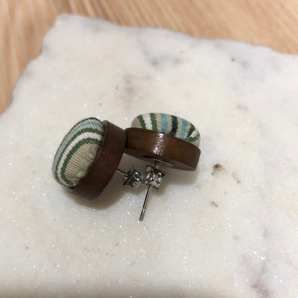 Wood + Cloth Button Stud Earrings