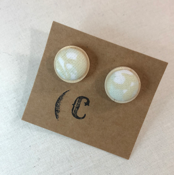 Wood + Cloth Button Stud Earrings