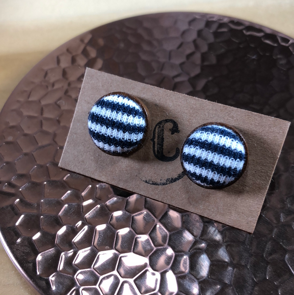 Wood + Cloth Button Stud Earrings