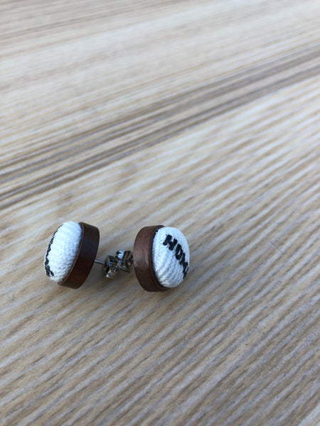 Wood + Cloth Button Stud Earrings