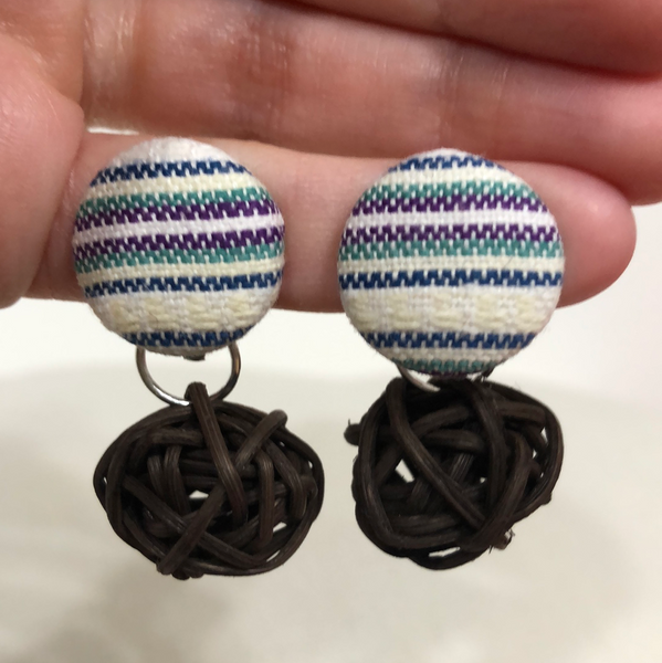 Clip-On Cloth Button + Removable Wicker Dangle Earrings