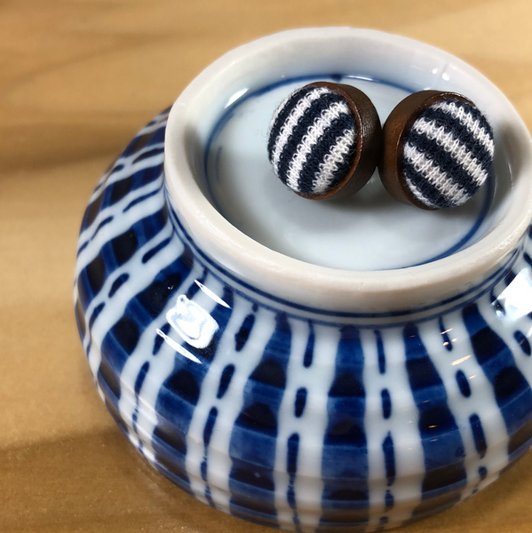 Wood + Cloth Button Stud Earrings