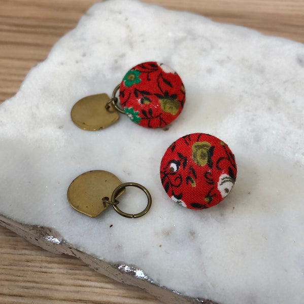 Clip-On Cloth Button + Removable Raw Brass Dangle Earrings