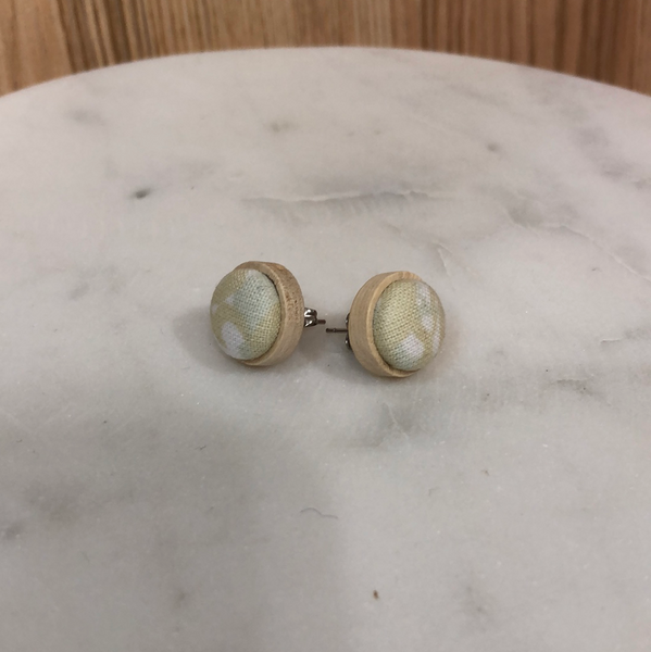 Wood + Cloth Button Stud Earrings