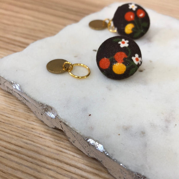 Clip-On Cloth Button + Removable Raw Brass Dangle Earrings