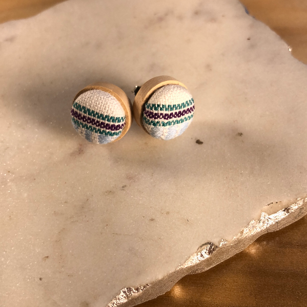 Wood + Cloth Button Stud Earrings