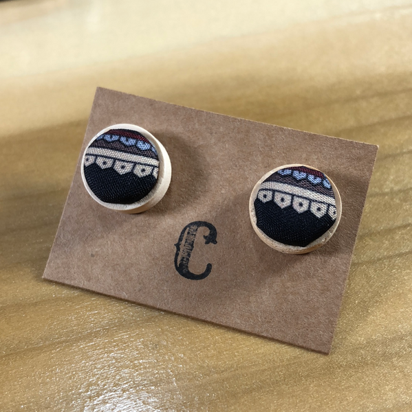 Wood + Cloth Button Stud Earrings