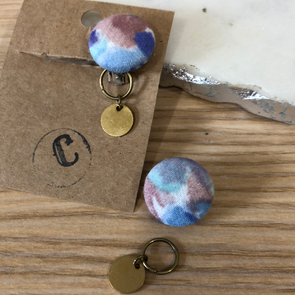 Clip-On Cloth Button + Removable Raw Brass Dangle Earrings