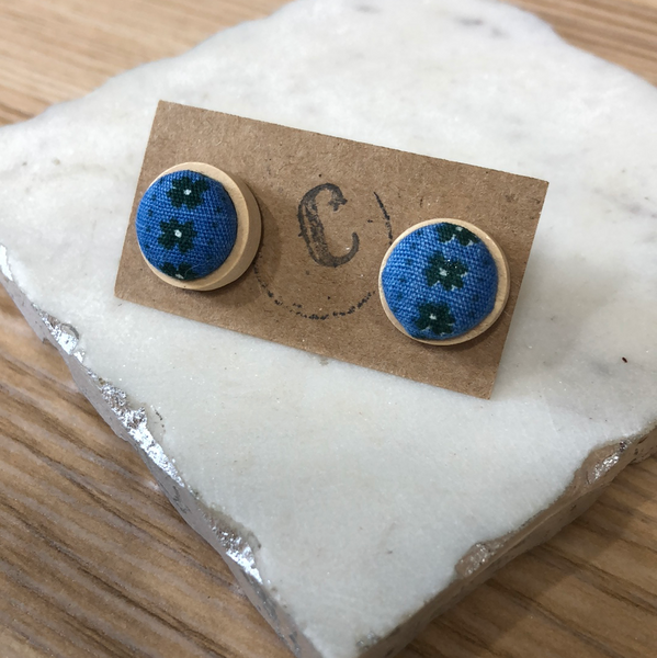 Wood + Cloth Button Stud Earrings