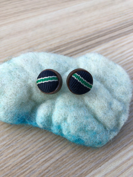 Wood + Cloth Button Stud Earrings