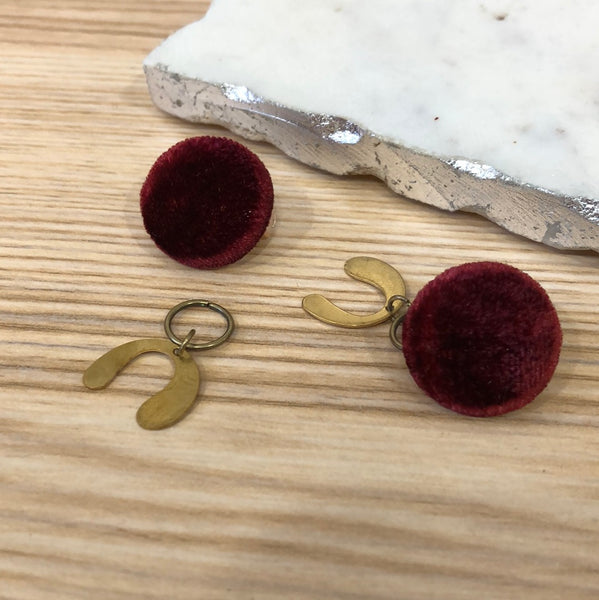 Clip-On Cloth Button + Removable Raw Brass Dangle Earrings