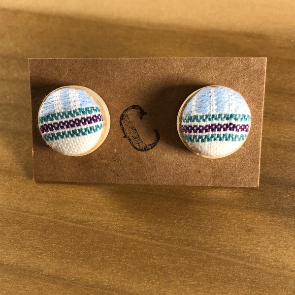 Wood + Cloth Button Stud Earrings