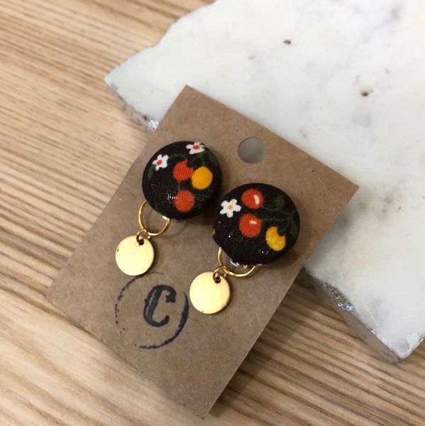 Clip-On Cloth Button + Removable Raw Brass Dangle Earrings