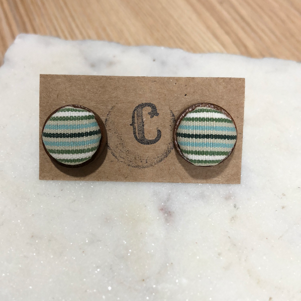 Wood + Cloth Button Stud Earrings