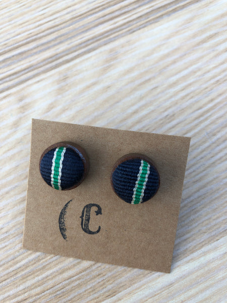 Wood + Cloth Button Stud Earrings