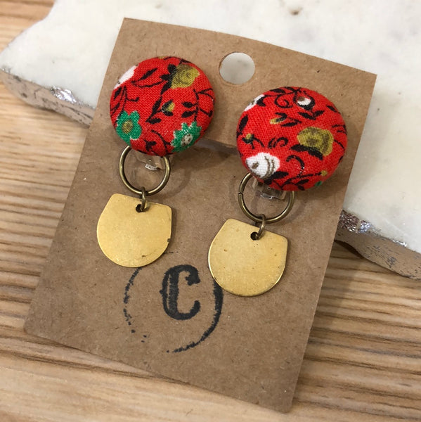 Clip-On Cloth Button + Removable Raw Brass Dangle Earrings