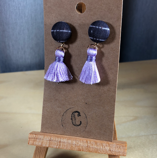 Cloth Button + Mini Tassel Earrings