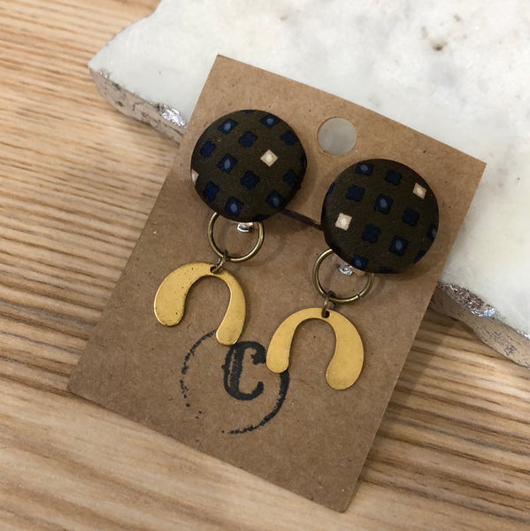 Clip-On Cloth Button + Removable Raw Brass Dangle Earrings