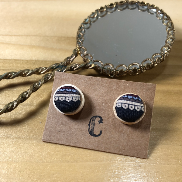 Wood + Cloth Button Stud Earrings