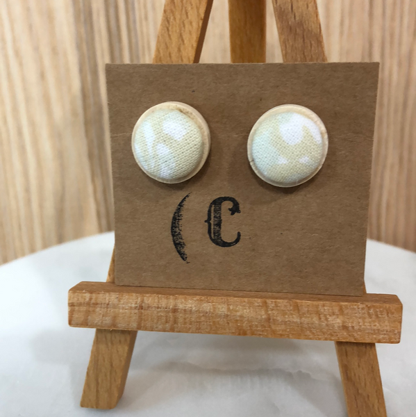 Wood + Cloth Button Stud Earrings