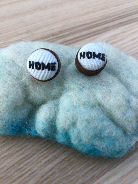 Wood + Cloth Button Stud Earrings