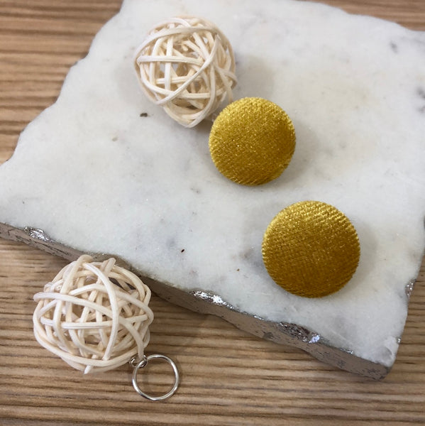 Clip-On Cloth Button + Removable Wicker Dangle Earrings