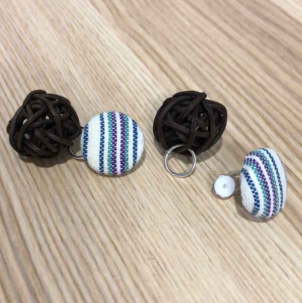 Clip-On Cloth Button + Removable Wicker Dangle Earrings
