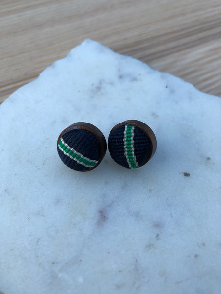 Wood + Cloth Button Stud Earrings