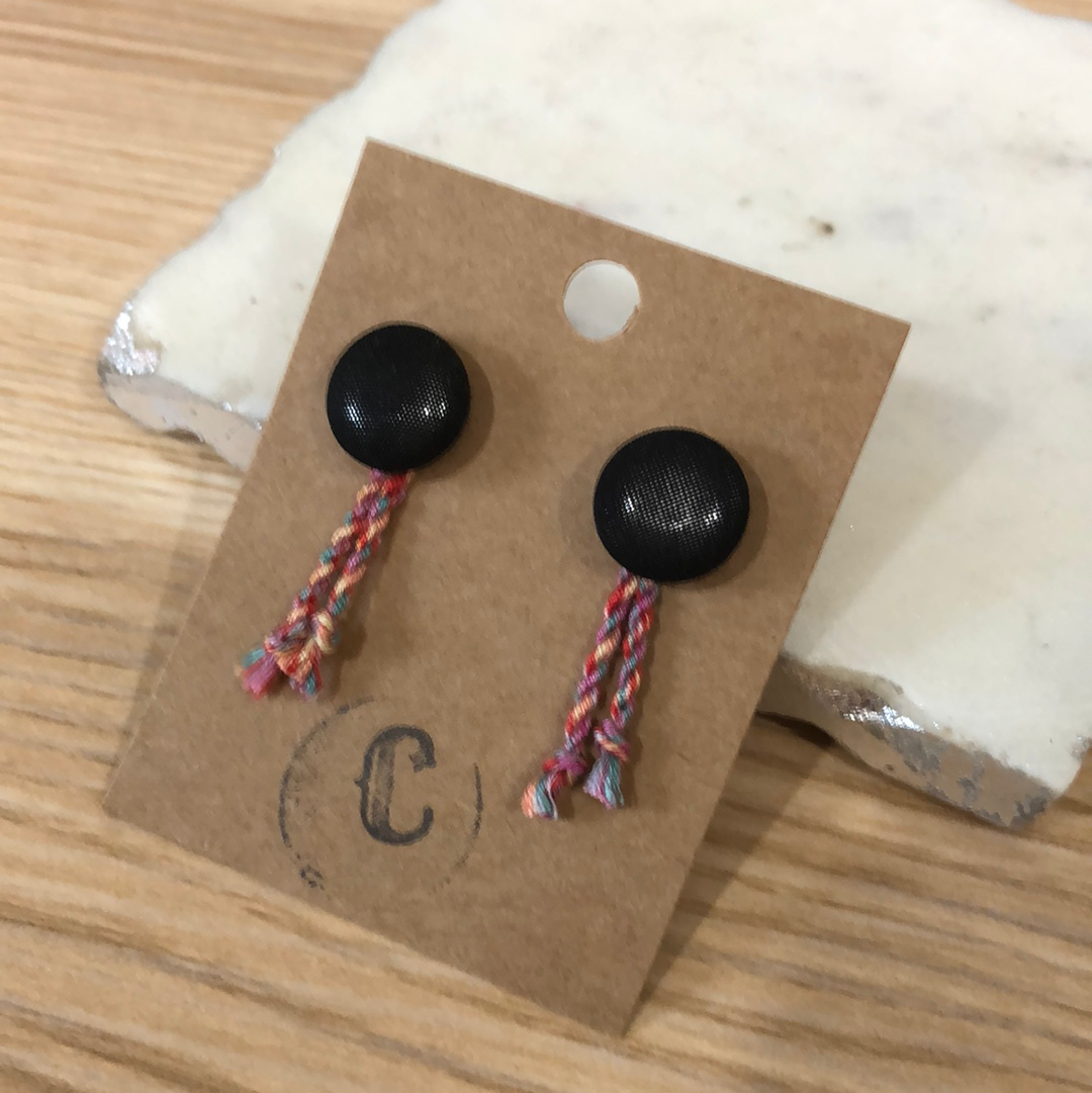 Cloth Button + Tassel Earrings