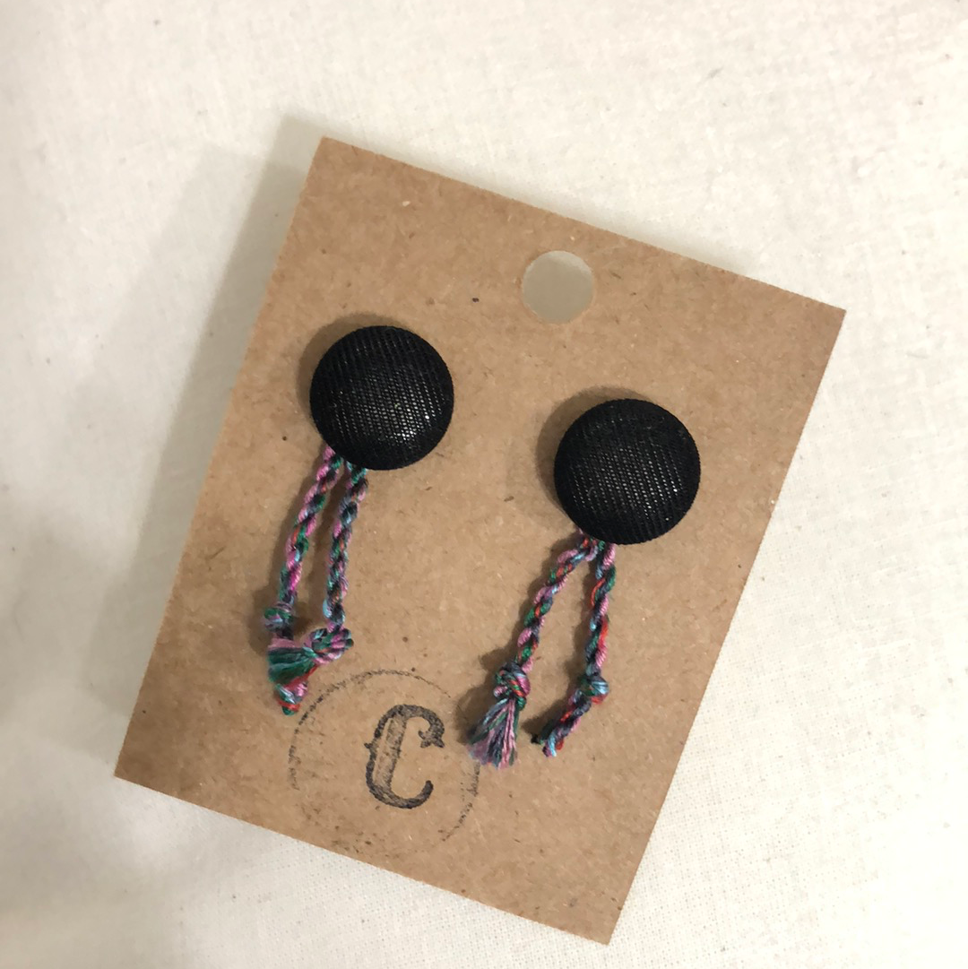 Cloth Button + Tassel Earrings