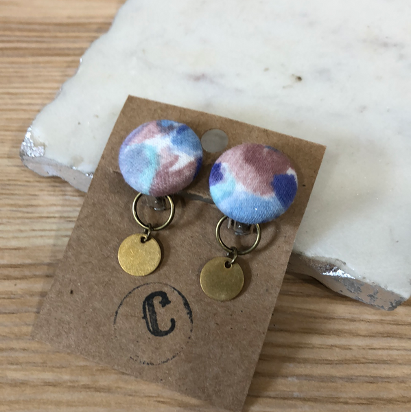 Clip-On Cloth Button + Removable Raw Brass Dangle Earrings