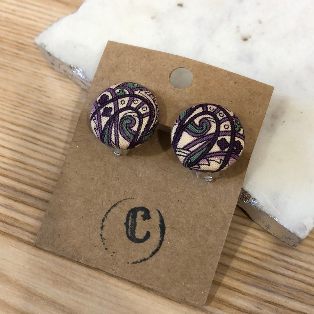 Clip-On Cloth Button Stud Earrings
