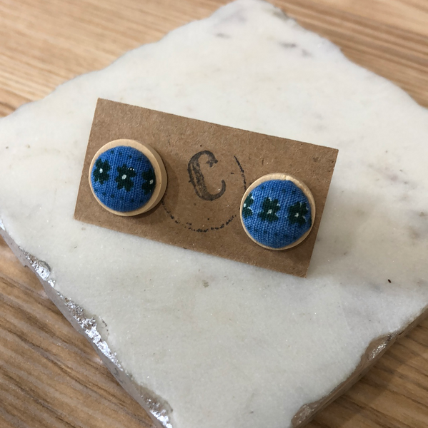 Wood + Cloth Button Stud Earrings