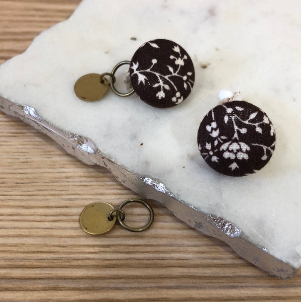 Clip-On Cloth Button + Removable Raw Brass Dangle Earrings